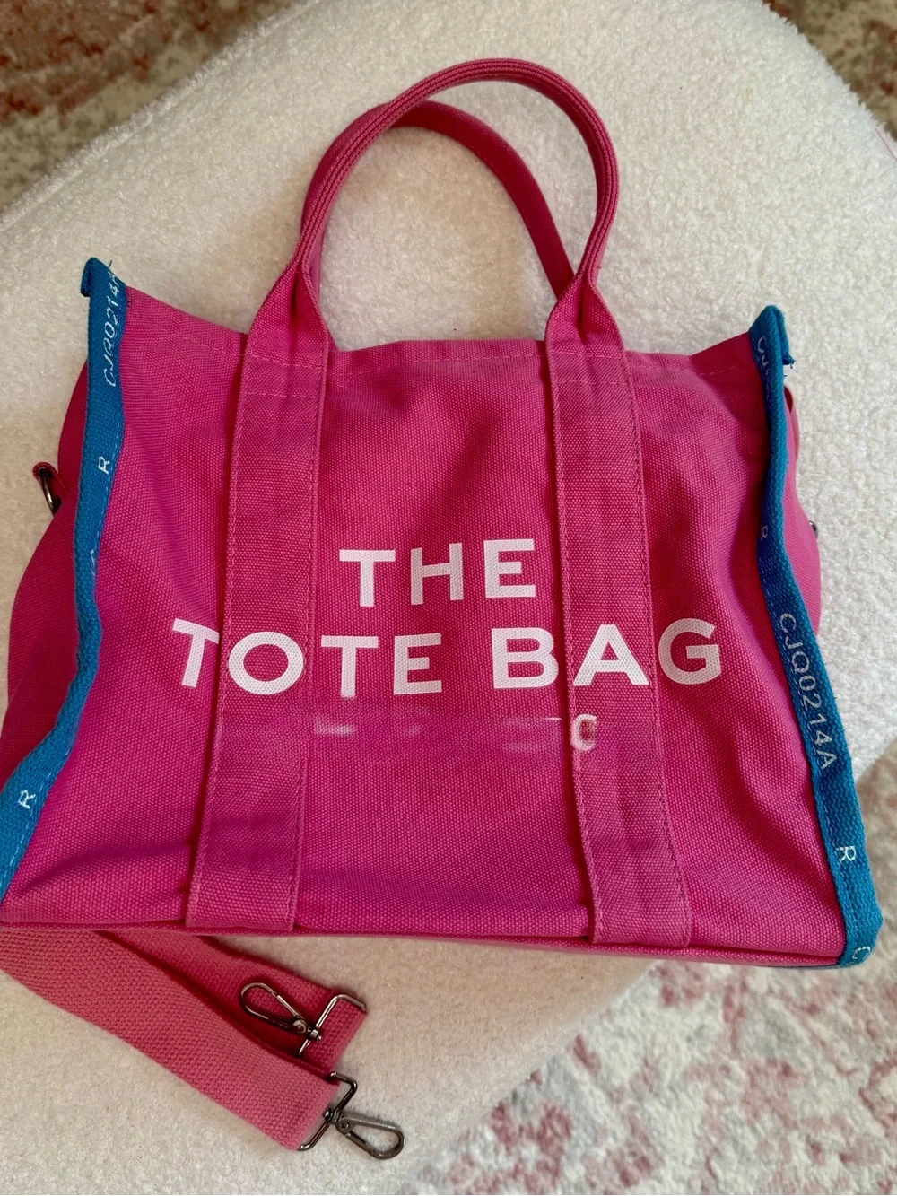 Pink Canvas Tote Bag with Contrast Trim